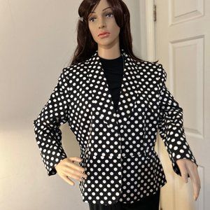 Tahari Spring suit jacket.  Black with white polka dots. Size 16.